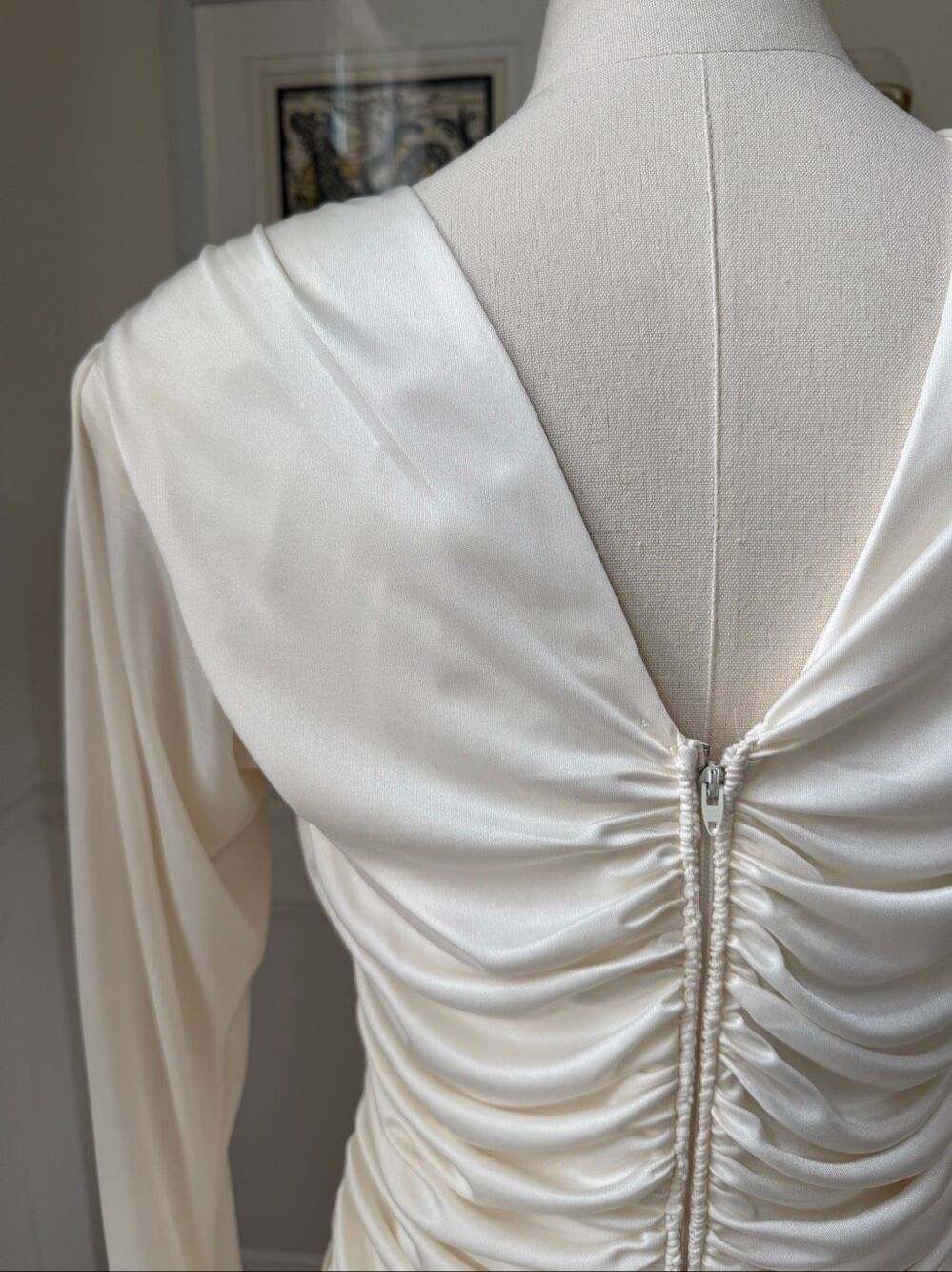 Vintage 80s Susan Roselli for Vijack Grecian Goddess Slinky Dress Ivory Rhinesto - Picture 6 of 10